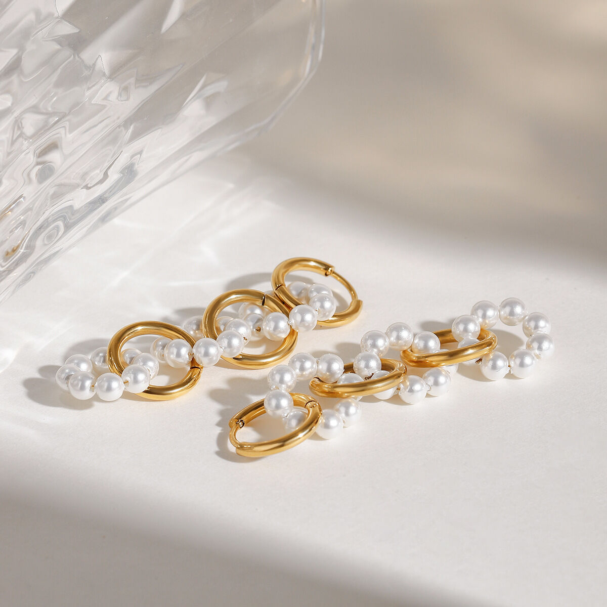 1 Pair Luxurious Series Elegant Circular Stainless Steel Waterproof Gold Color Women's Beaded Beads Earrings thumbnail 4