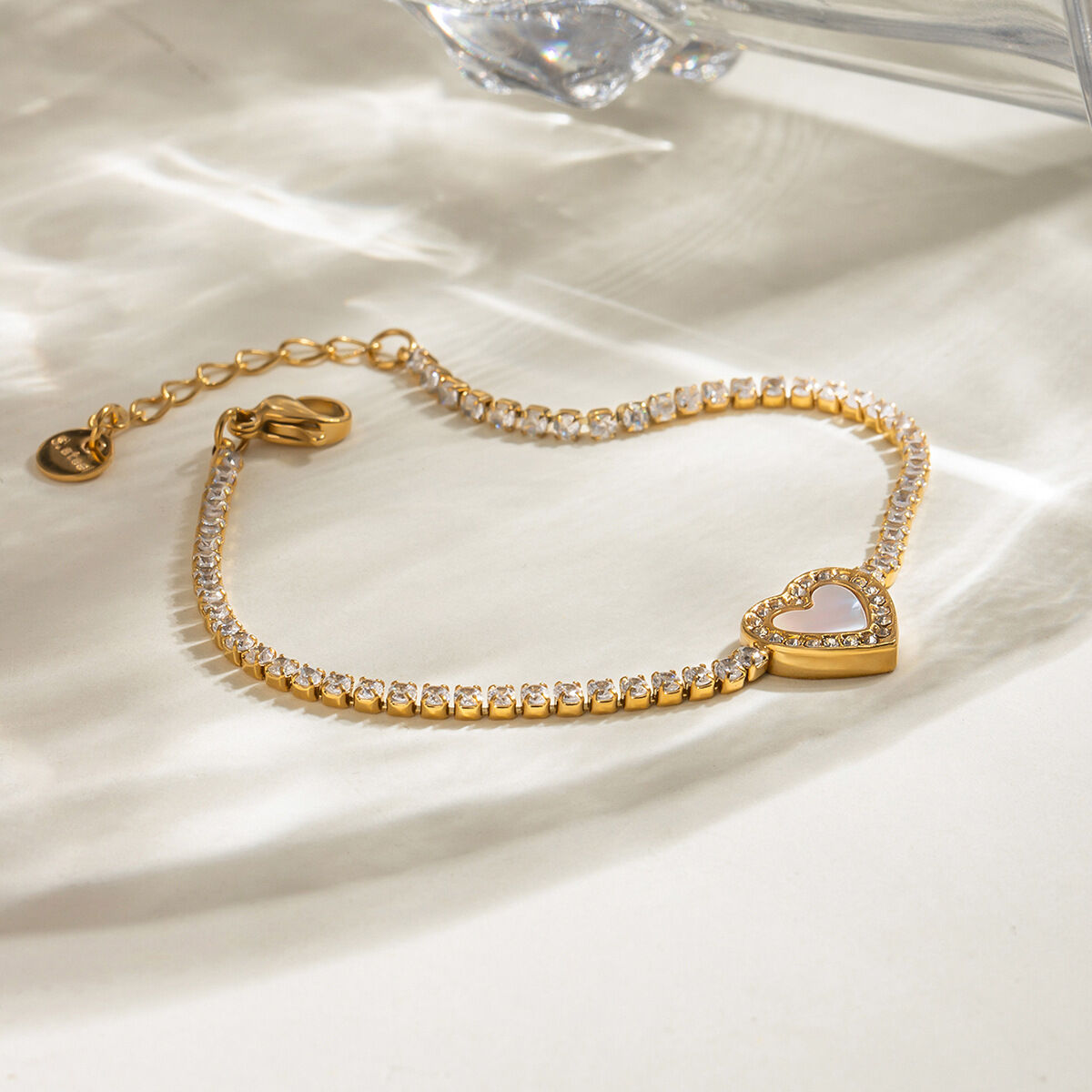 1 piece simple series sweet heart stainless steel gold plated rhinestone women charm bracelets thumbnail 4