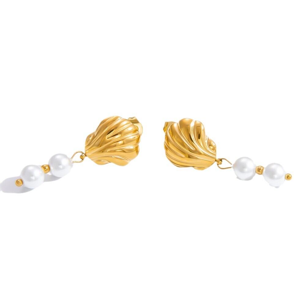1 Pair Graceful Series Elegant Conch Shape Beads Stainless Steel Waterproof Gold Color Women's Beads Earrings thumbnail 6