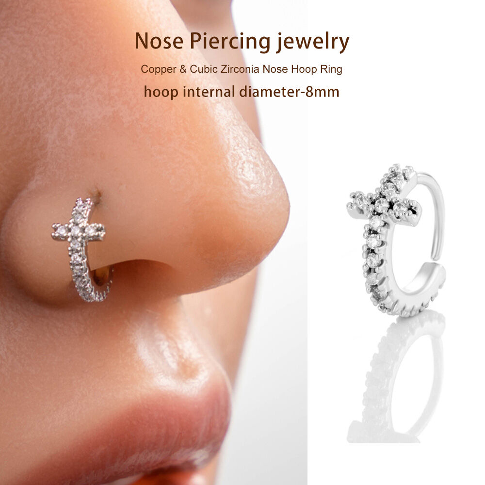1 Piece Delicate Cross Copper Gold Color Zircon Women's Nose Stud thumbnail 7