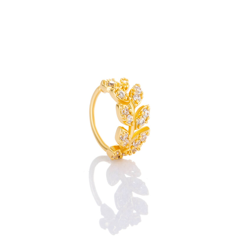 1 Piece Leaf Copper Gold Color Zircon Women's Nose Stud thumbnail 1