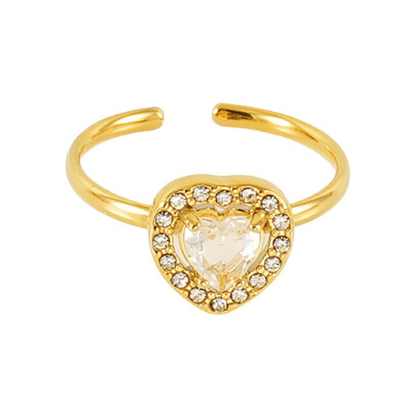Heart Stainless Steel Waterproof Gold Color Gemstone Rings thumbnail 1