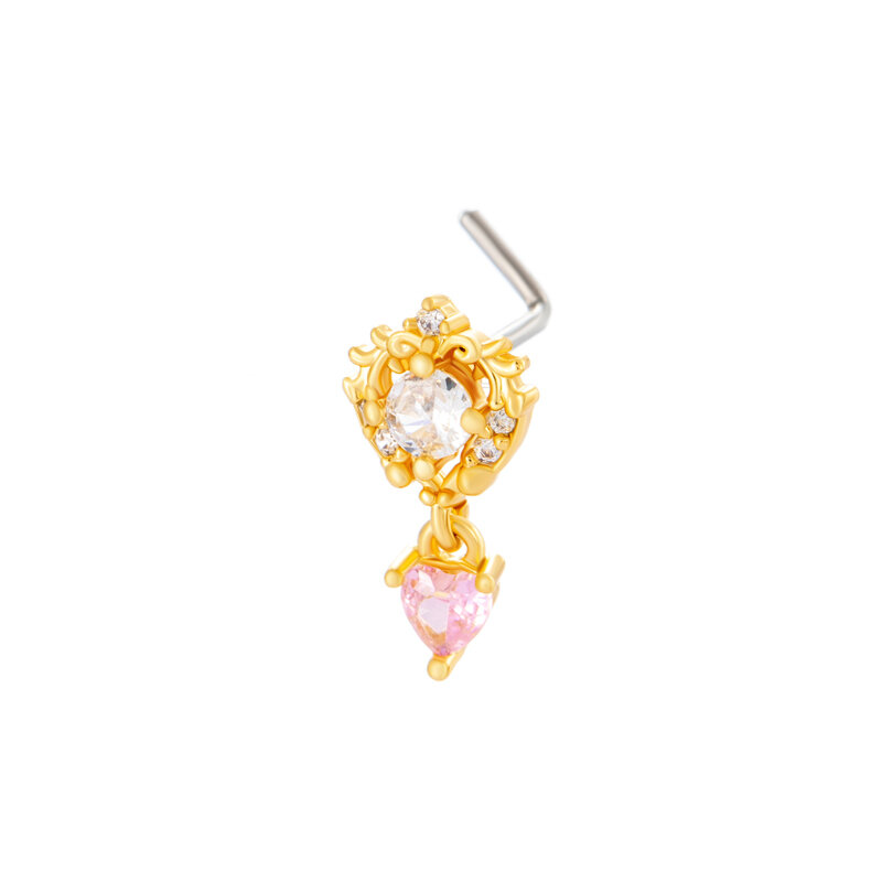 1 Piece Stylish Heart Copper Gold Color Zircon Women's Nose Stud thumbnail 1