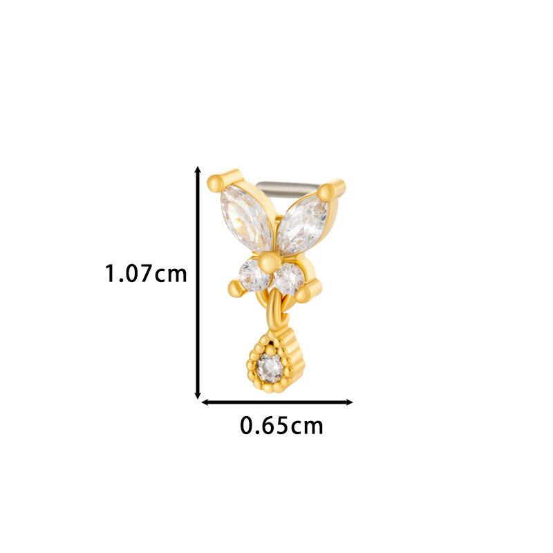 1 Piece Butterfly Copper Gold Color Zircon Women's Nose Stud thumbnail 2