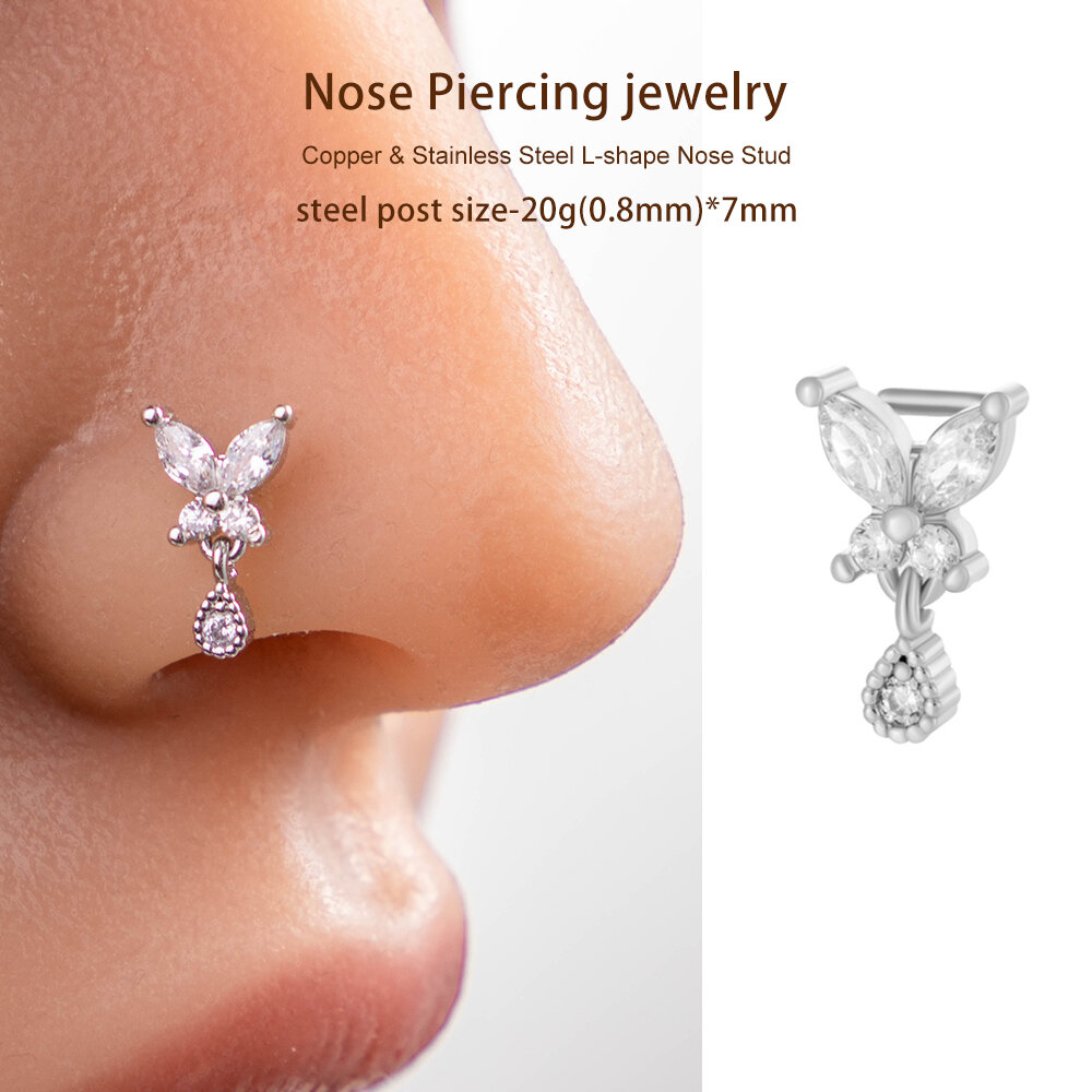 1 Piece Butterfly Copper Gold Color Zircon Women's Nose Stud thumbnail 6