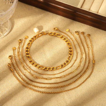 1 Pair Simple Series Daily Geometric Stainless Steel Waterproof Gold Color Pearl Anklets