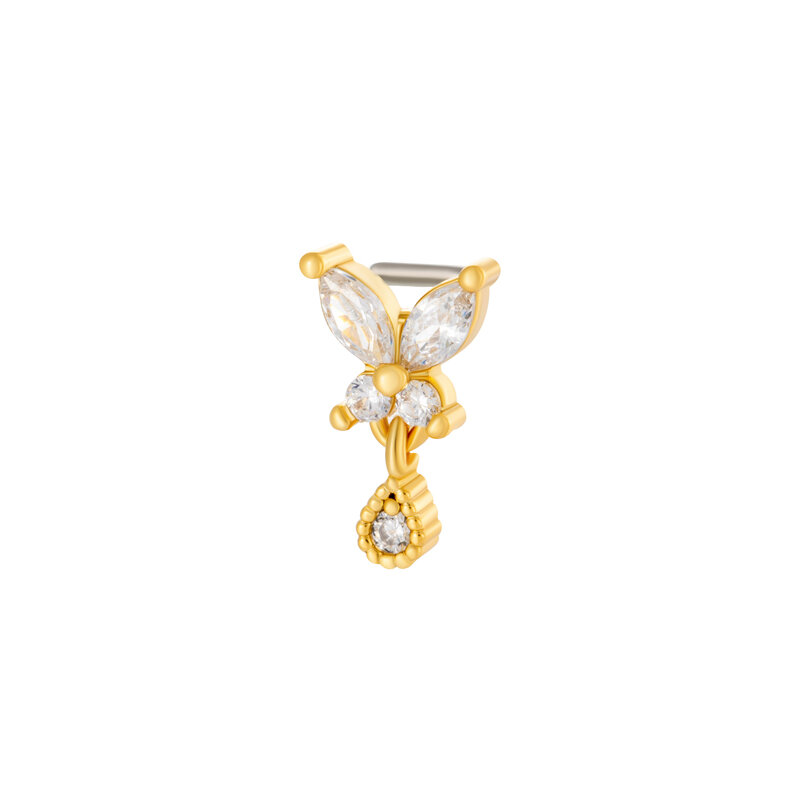 1 Piece Butterfly Copper Gold Color Zircon Women's Nose Stud - 1