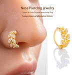 1 Piece Leaf Copper Gold Color Zircon Women's Nose Stud thumbnail 5