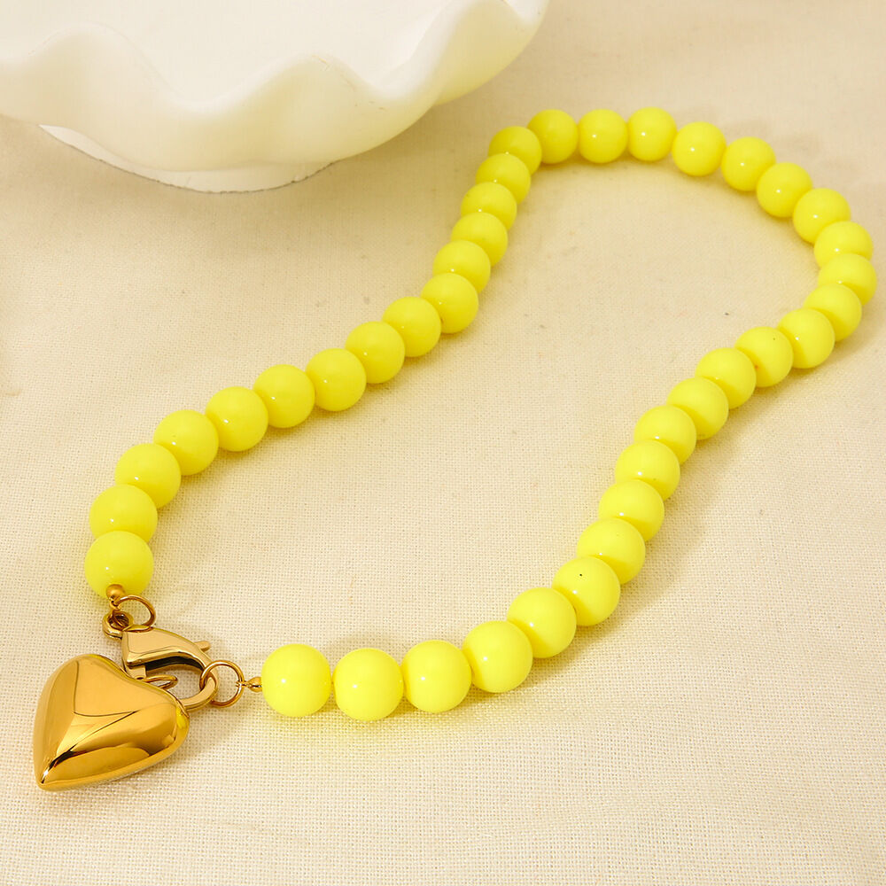 1 Piece Heart Acrylic Gold Color Beaded Necklace thumbnail 3