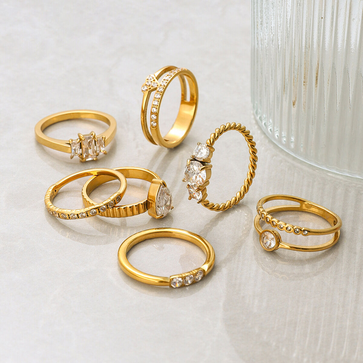 1 Piece Droplet Stainless Steel Waterproof Gold Color Women's Gemstone Rings thumbnail 3