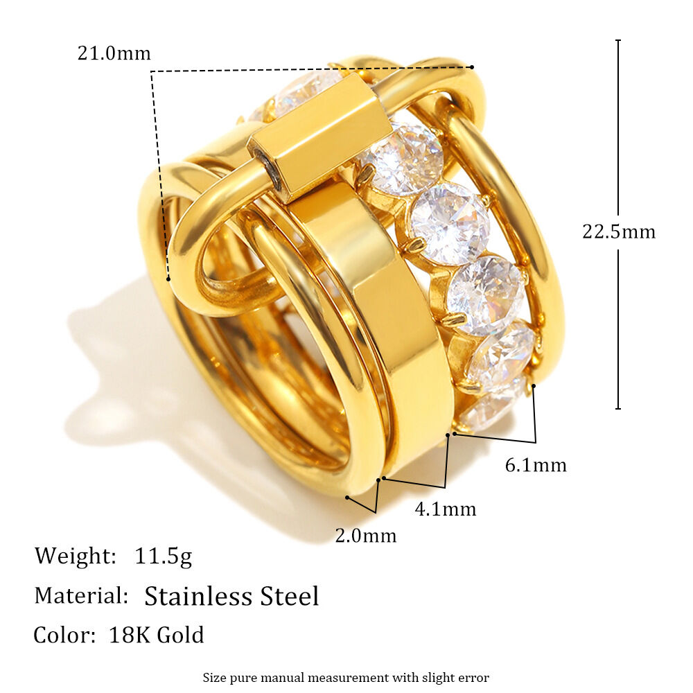 1 Pair Luxurious Series Fashion OL Solid Color Stainless Steel Waterproof Women's Gemstone Rings thumbnail 5