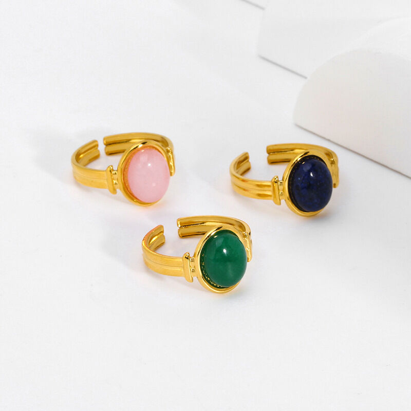 1 Piece Stainless Steel Waterproof Gold Color Natural Stone Adjustable Ring thumbnail 3