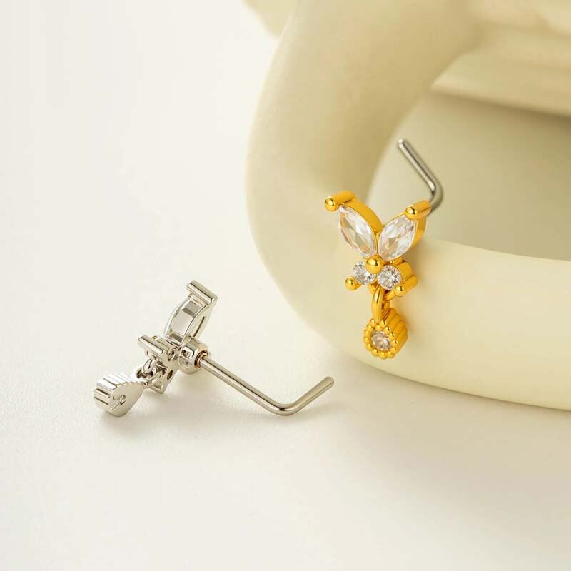 1 Piece Butterfly Copper Gold Color Zircon Women's Nose Stud thumbnail 3