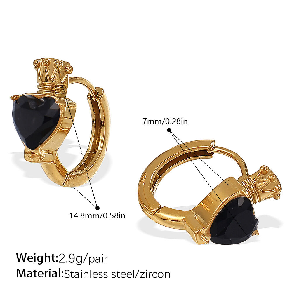 1 Pair Heart Stainless Steel Waterproof  Gold Color Hoop Earrings