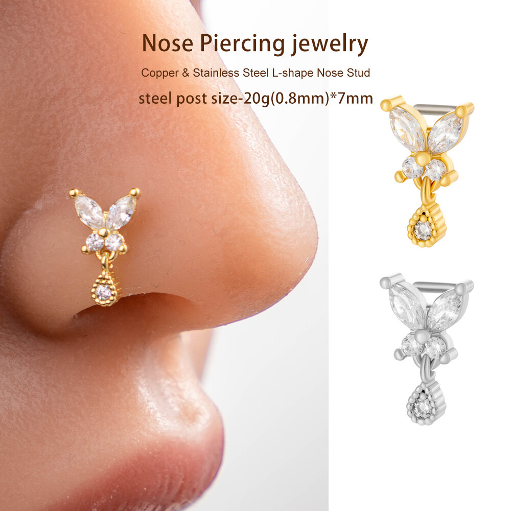 1 Piece Butterfly Copper Gold Color Zircon Women's Nose Stud thumbnail 4