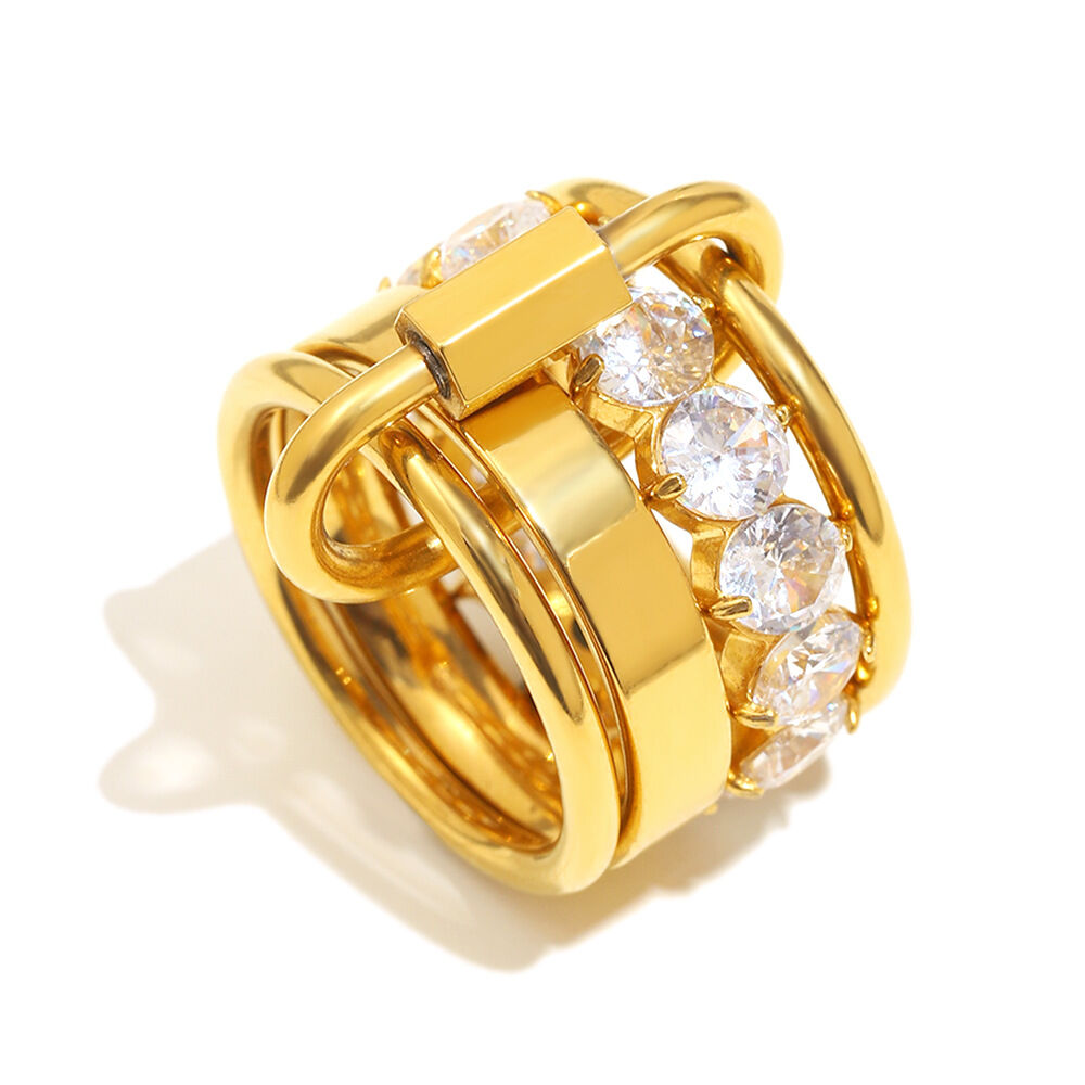 1 Pair Luxurious Series Fashion OL Solid Color Stainless Steel Waterproof Women's Gemstone Rings - 1