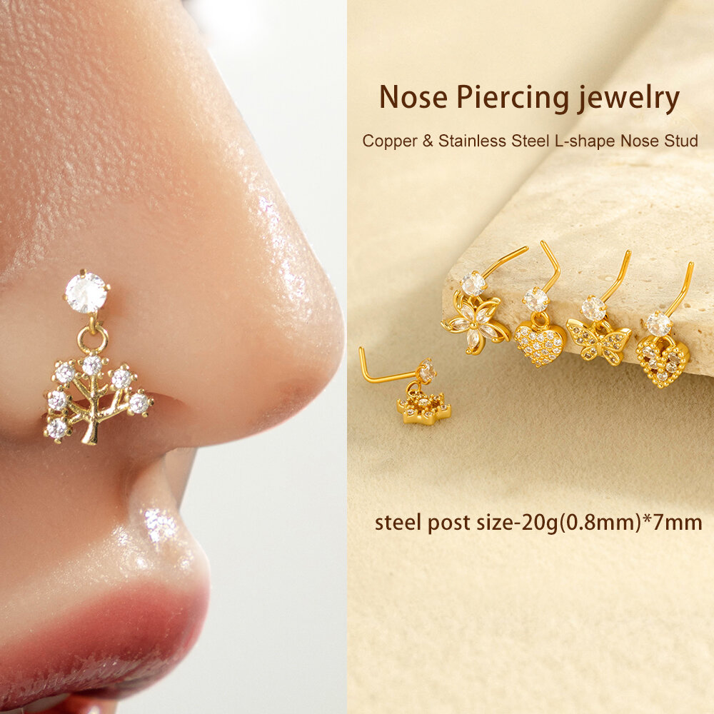 1 Piece Simple Series Simple Heart Copper   Gold Color  Zircon Women's Nose Stud thumbnail 5