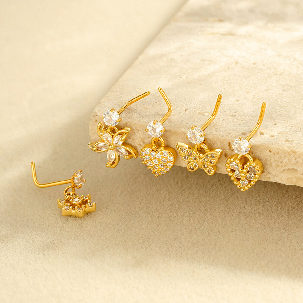 1 Piece Simple Series Simple Heart Copper   Gold Color  Zircon Women's Nose Stud thumbnail 4