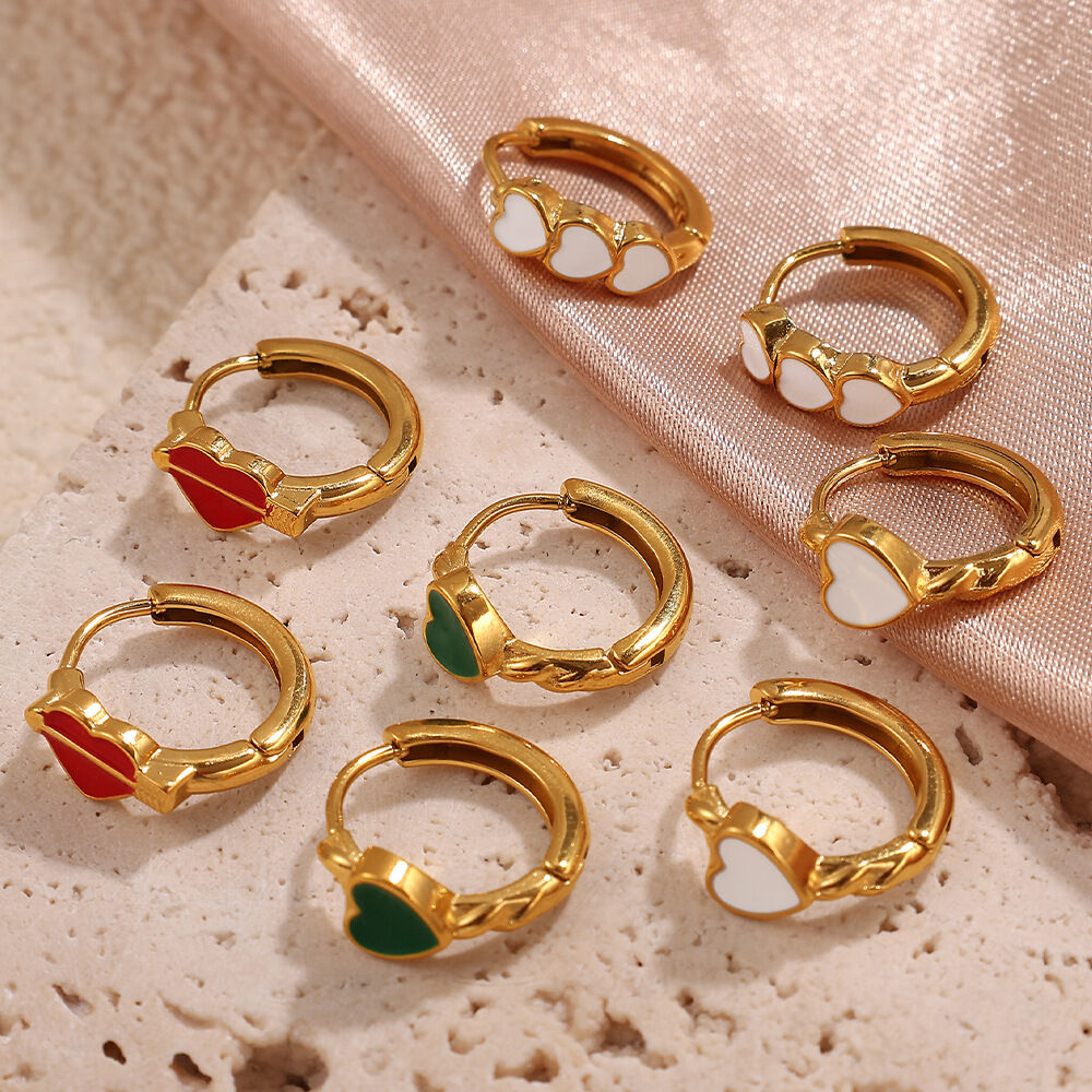 1 Pair Heart Stainless Steel Waterproof  Gold Color Hoop Earrings thumbnail 3