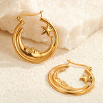 Simple Sun/Moon Stainless Steel Waterproof Women's Hoop Earrings thumbnail 3