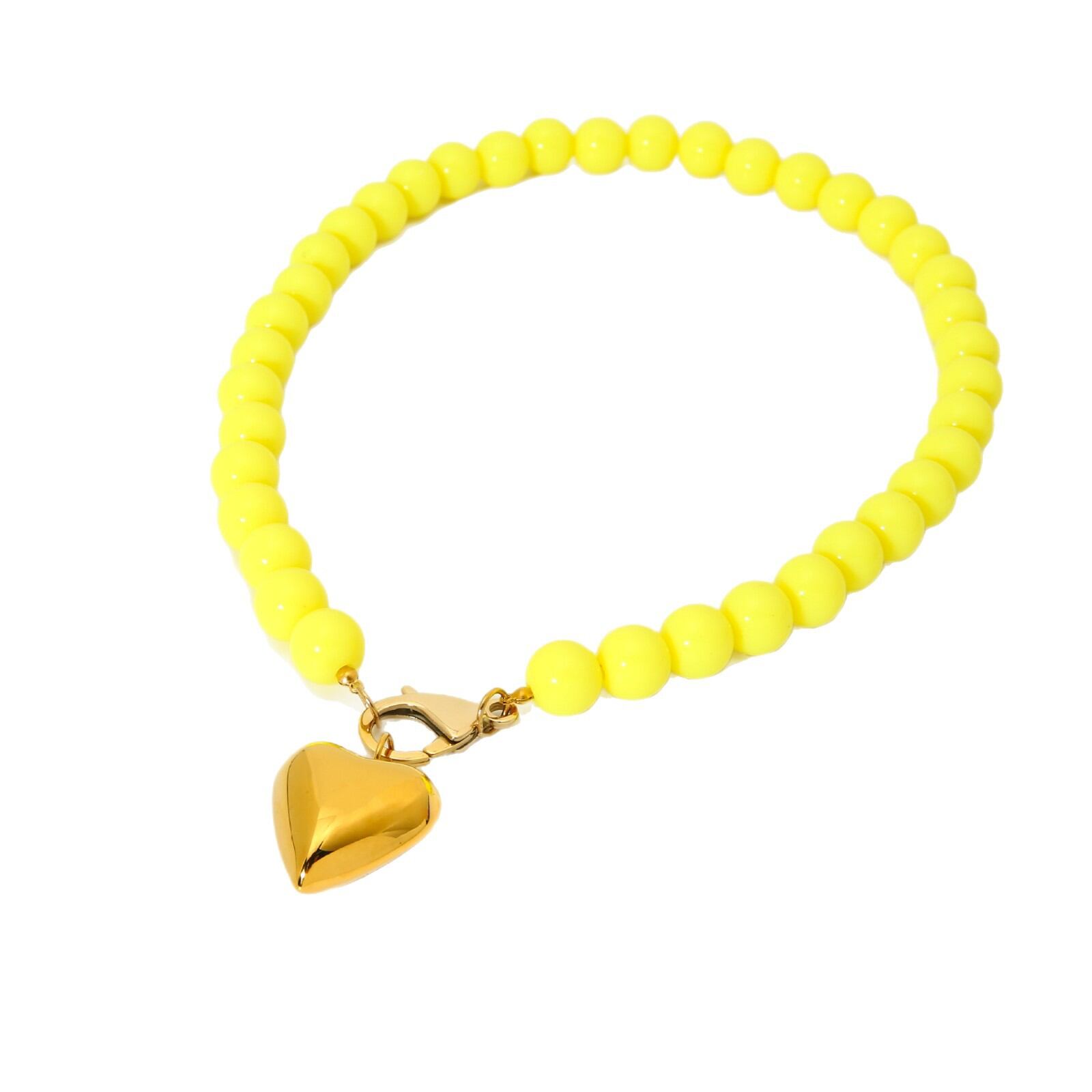 1 Piece Heart Acrylic Gold Color Beaded Necklace thumbnail 5