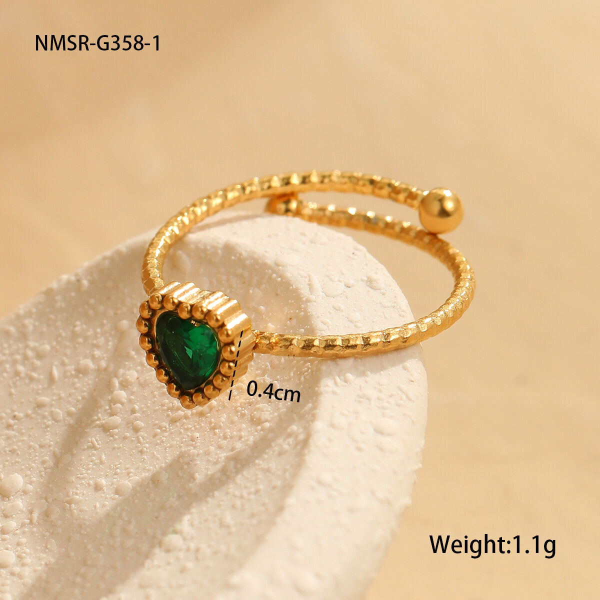 Retro Heart Stainless Steel Waterproof  Gold Color Women's Adjustable Rings