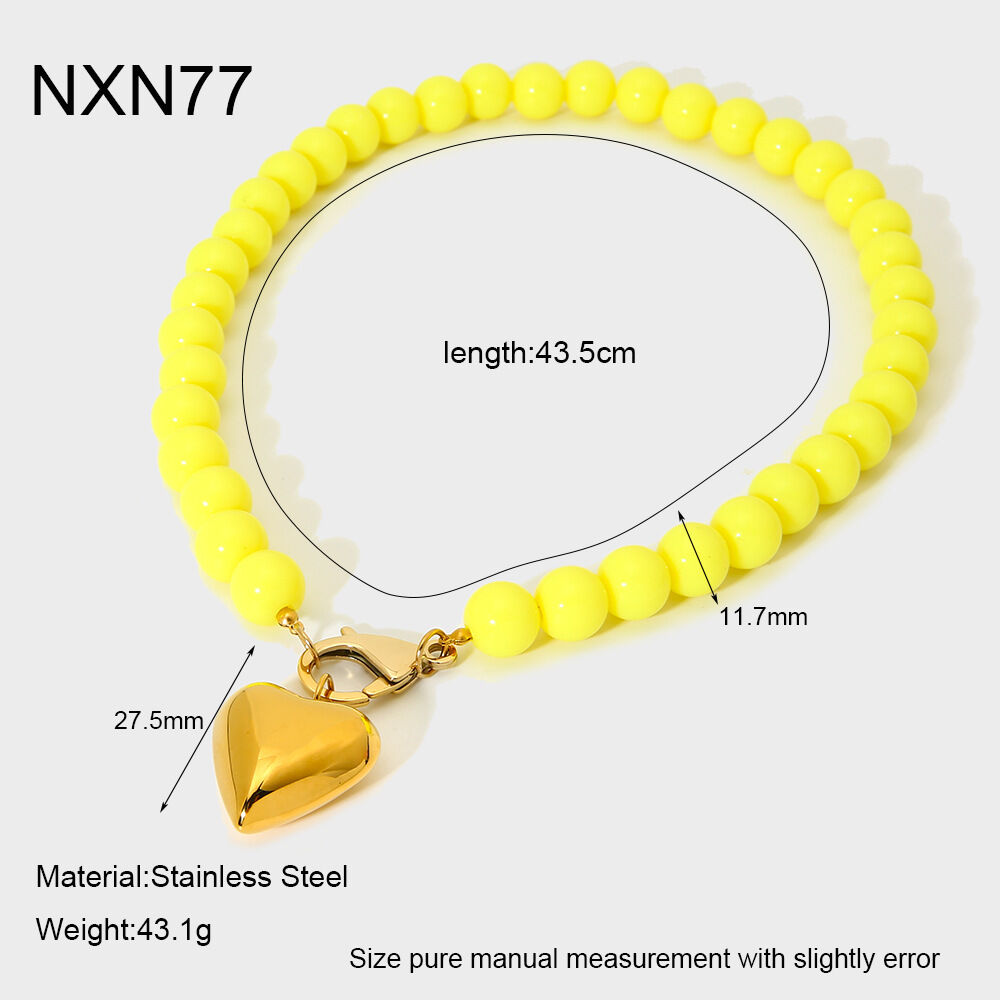 1 Piece Heart Acrylic Gold Color Beaded Necklace thumbnail 1