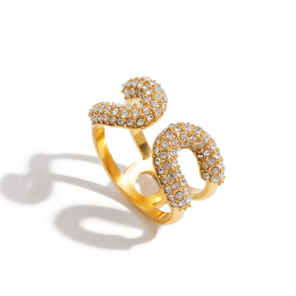 1 Piece Luxurious Series Stainless Steel Waterproof Gold Color Women's Gemstone Rings - 1