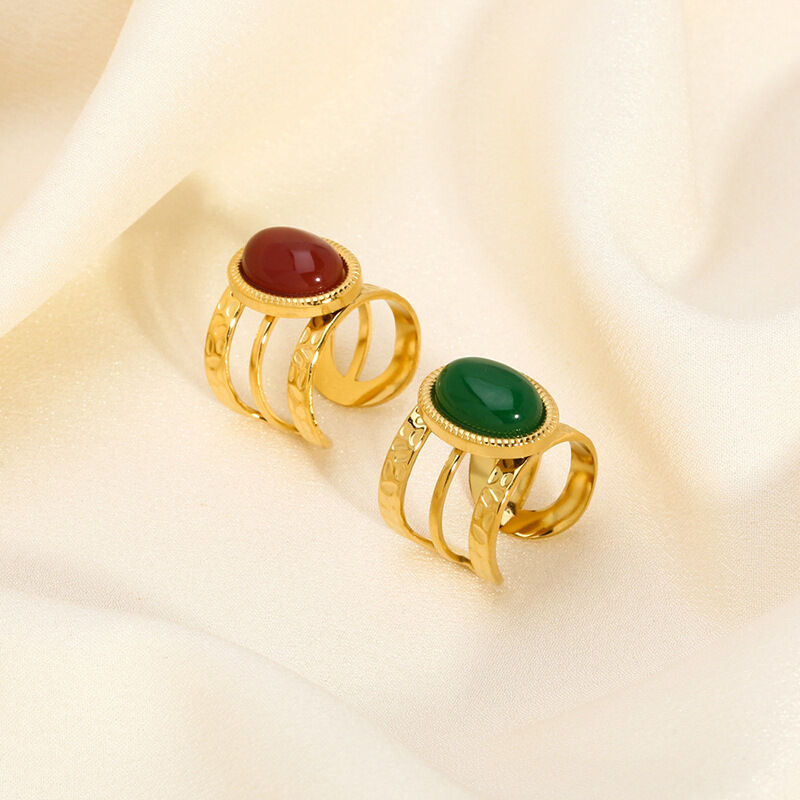 1 Piece Stainless Steel Waterproof Gold Color Natural Stone Adjustable Ring thumbnail 4