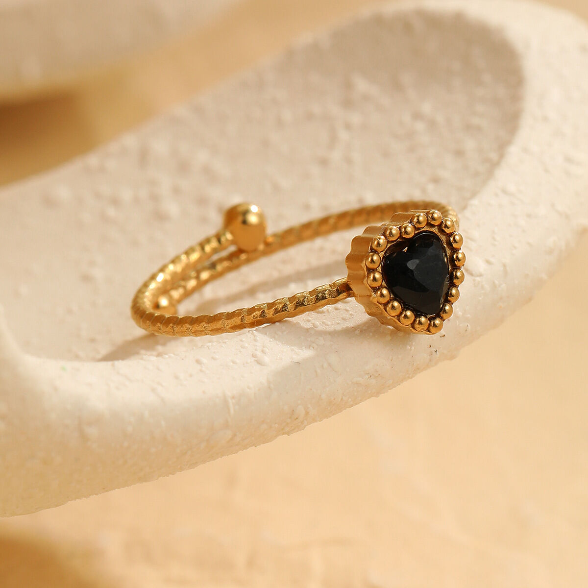 Retro Heart Stainless Steel Waterproof  Gold Color Women's Adjustable Rings thumbnail 4