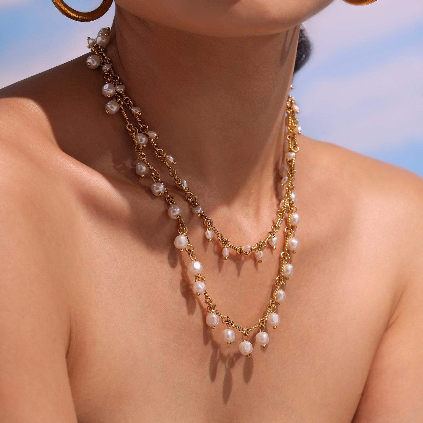 1 Piece Classic Pearl Beads Stainless Steel Waterproof Gold Color Women's Necklaces Sets thumbnail 5