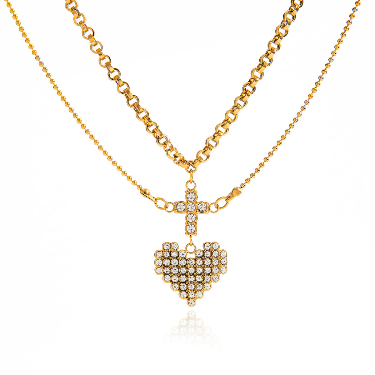 1 Piece Romantic Heart Stainless Steel Waterproof Gold Color Women's Layered Necklaces thumbnail 8
