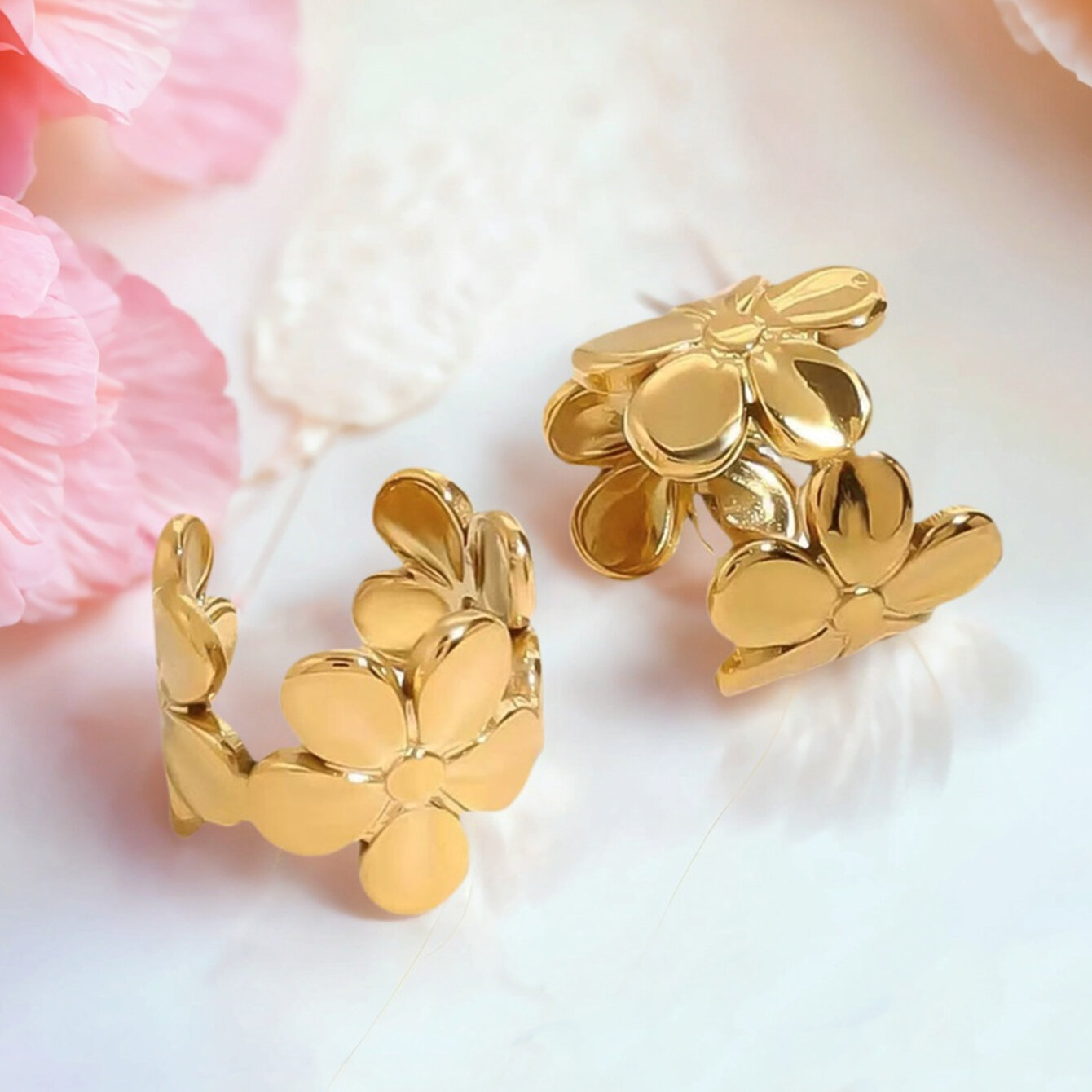 1 Piece  Simple Flower Stainless Steel Waterproof  Gold Color  Women's Ear Cuffs thumbnail 5