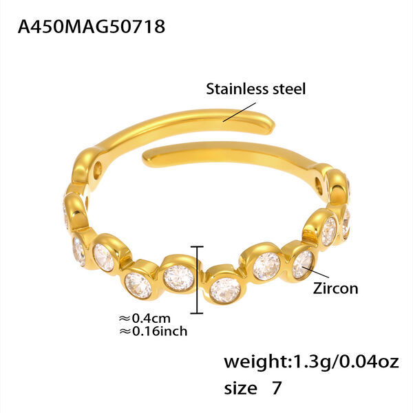 1 Piece Exquisite Circle Stainless Steel Waterproof Gold Color Zircon Women's Gemstone Rings - 1