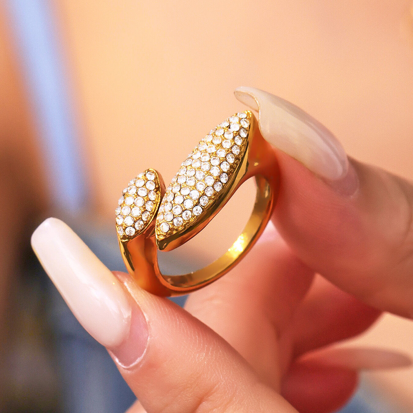 1 Piece Luxurious Shape Stainless Steel Waterproof Gold Color Zircon Women's Gemstone Rings thumbnail 3