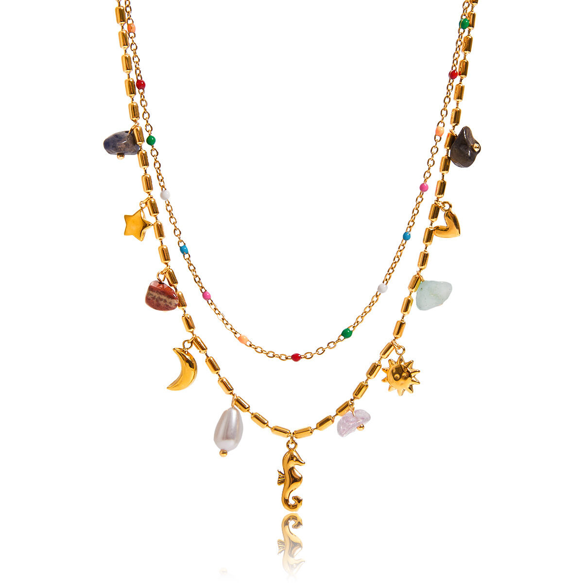 1 Piece Vacation Seahorse Stainless Steel Waterproof Gold Color Women's Layered Necklaces - 1