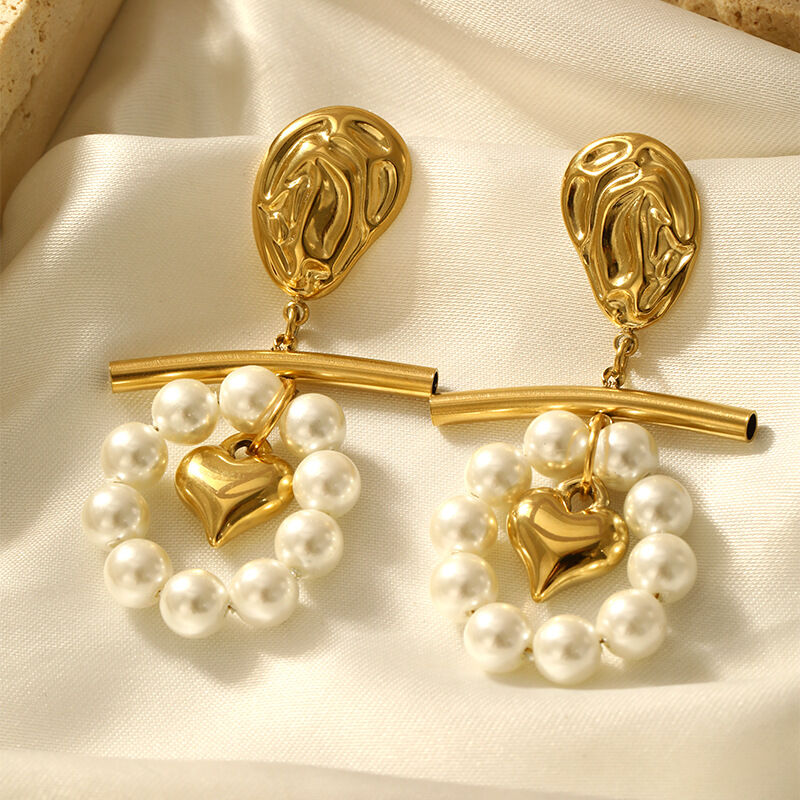 1 Pair Romantic Series Retro Heart Stainless Steel Waterproof  Gold Color  Beads Earrings thumbnail 4