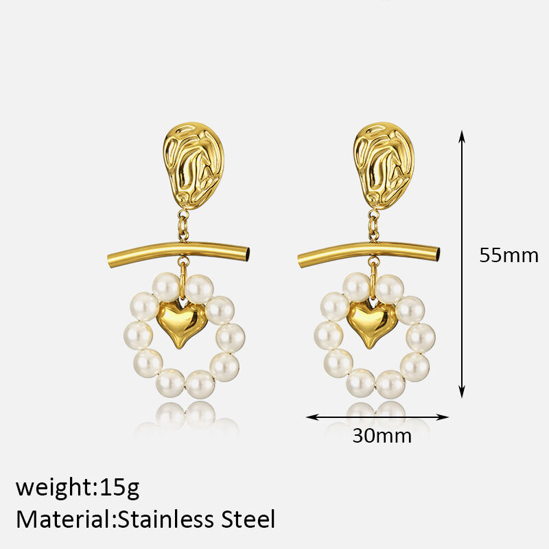 1 Pair Romantic Series Retro Heart Stainless Steel Waterproof  Gold Color  Beads Earrings thumbnail 1