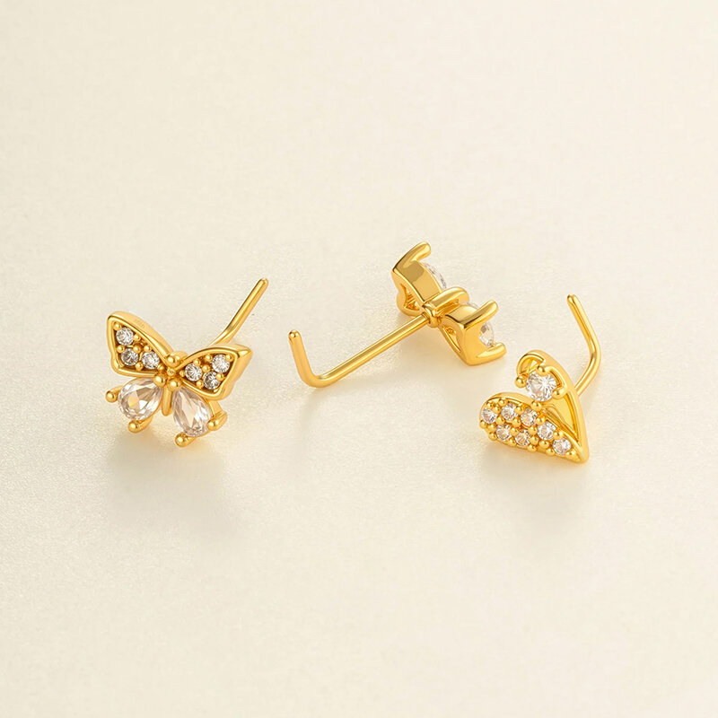 1 Piece Heart Copper Gold Color  Zircon Nose Stud thumbnail 3