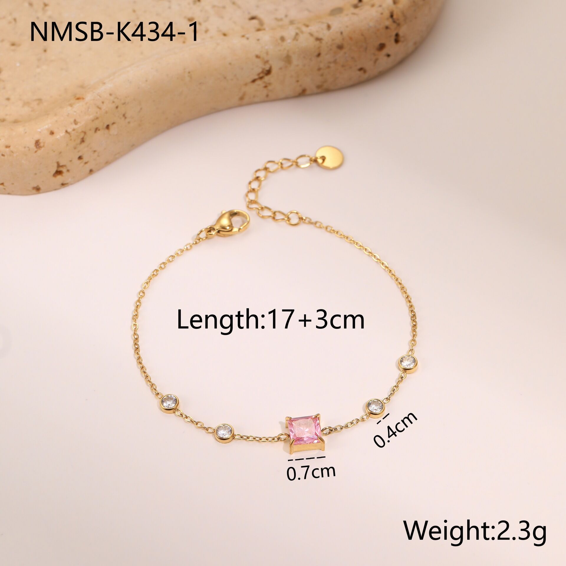 1 Piece Simple Rectangle Stainless Steel Waterproof  Zircon Women's Chain Bracelets - 1