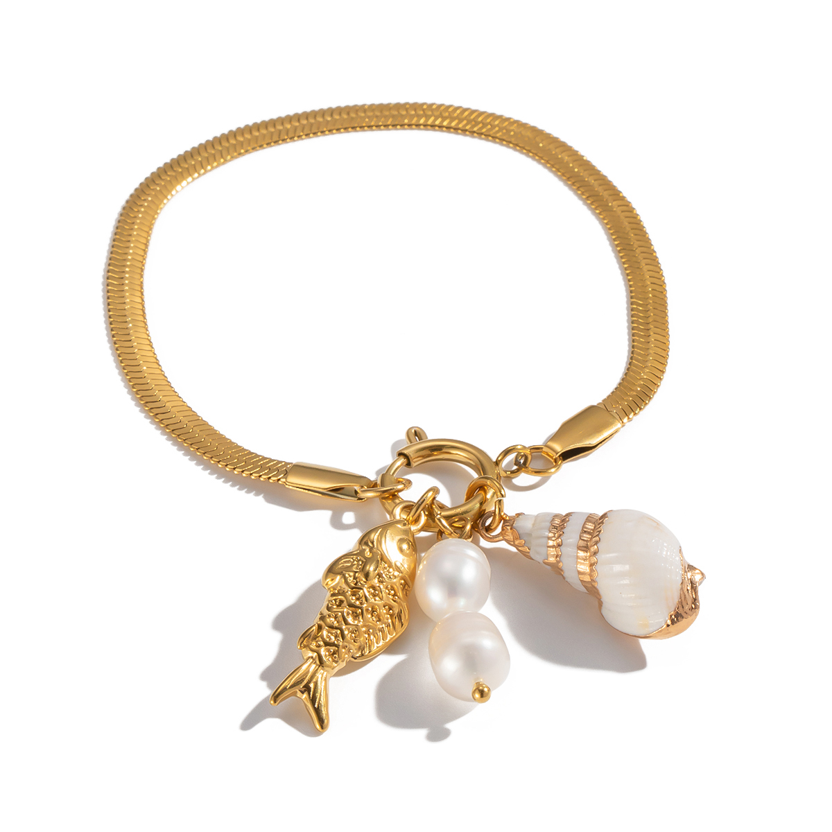 1 Piece  Casual Fish Stainless Steel Waterproof  Gold Color Women's Beaded Bracelets thumbnail 6