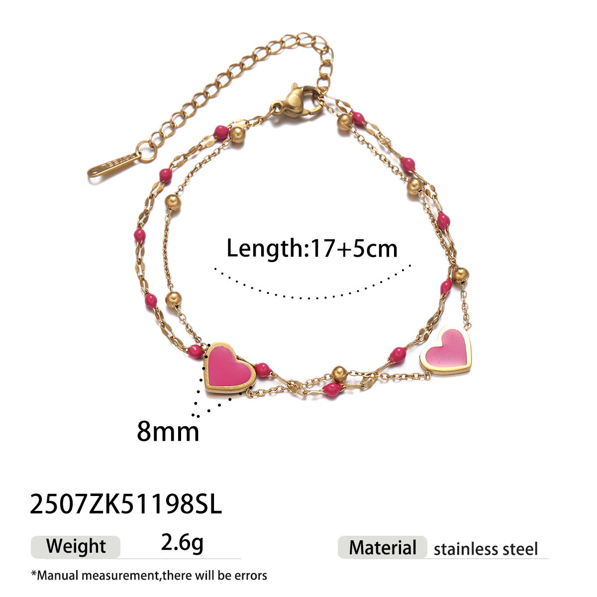 1 Piece Romantic Series Sweet Heart Stainless Steel Waterproof Gold Color Charm Bracelet - 1