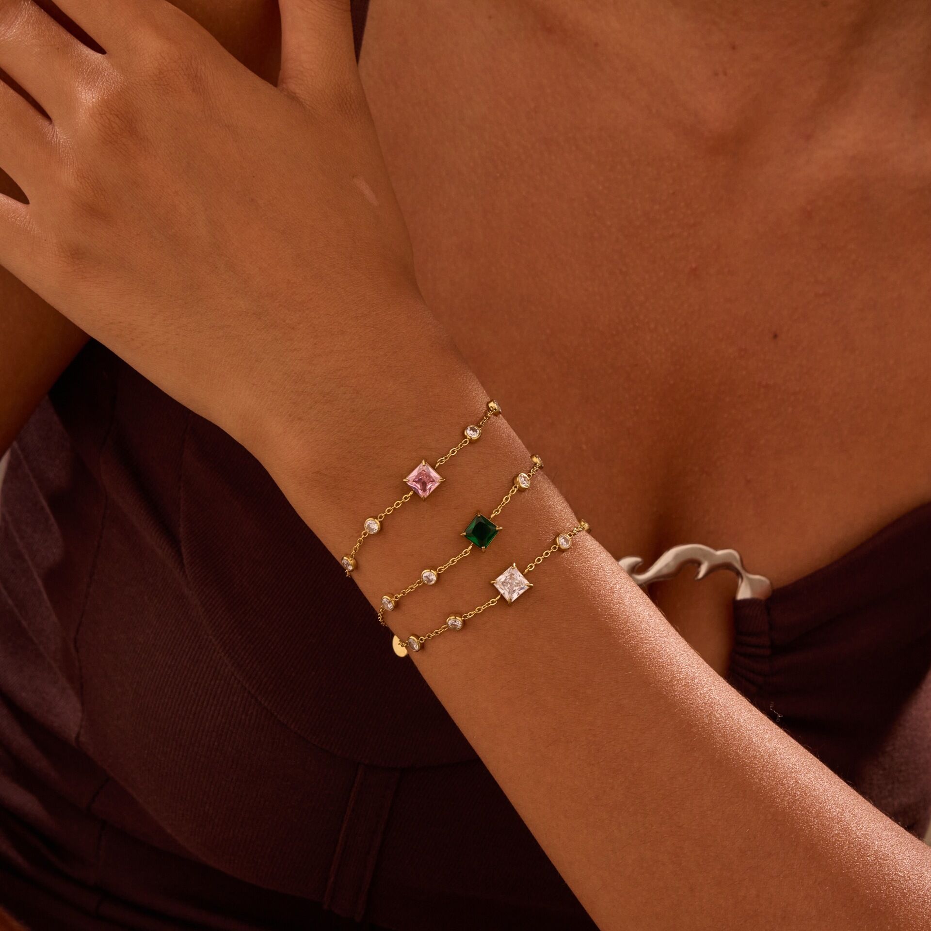 1 Piece Simple Rectangle Stainless Steel Waterproof  Zircon Women's Chain Bracelets thumbnail 2