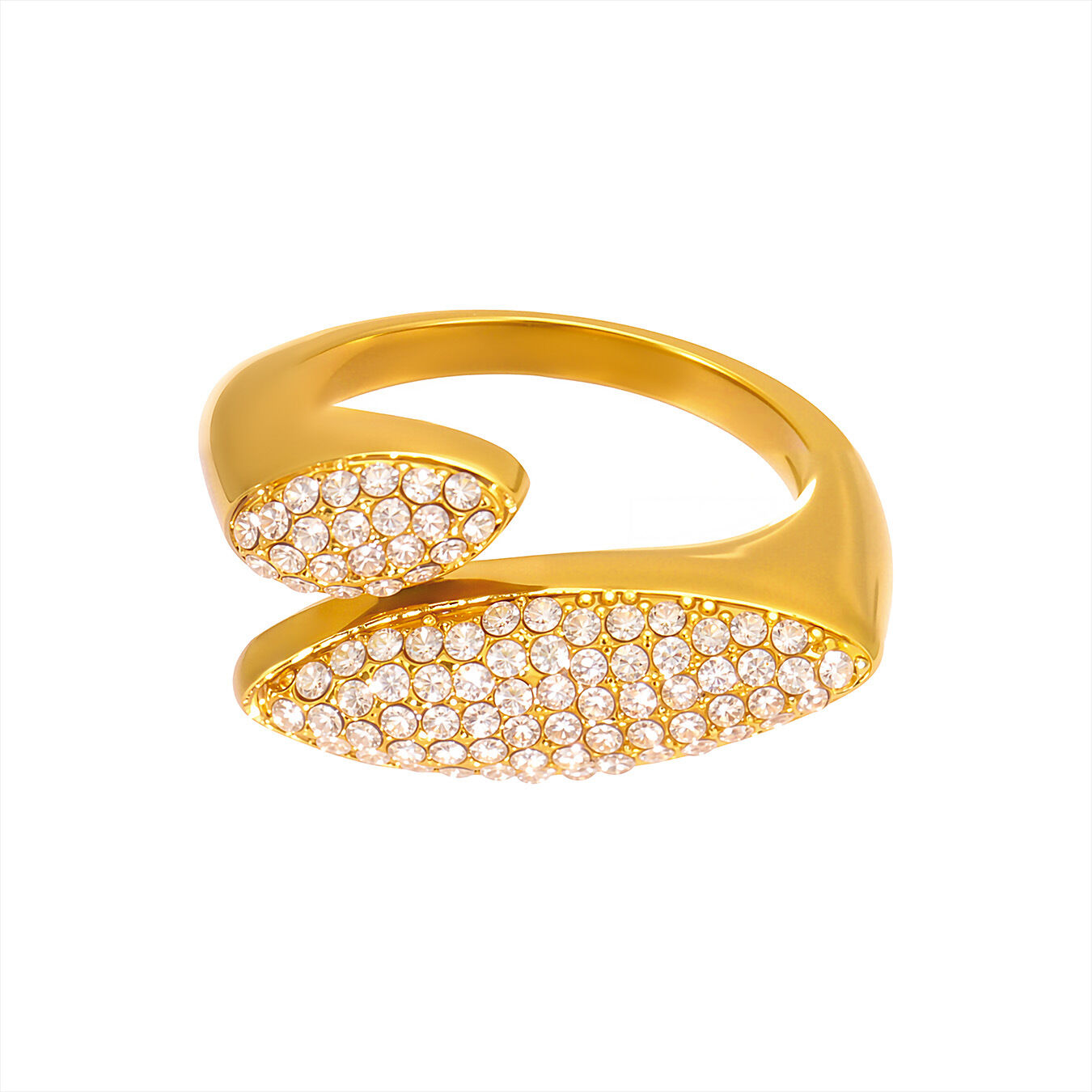 1 Piece Luxurious Shape Stainless Steel Waterproof Gold Color Zircon Women's Gemstone Rings - 1