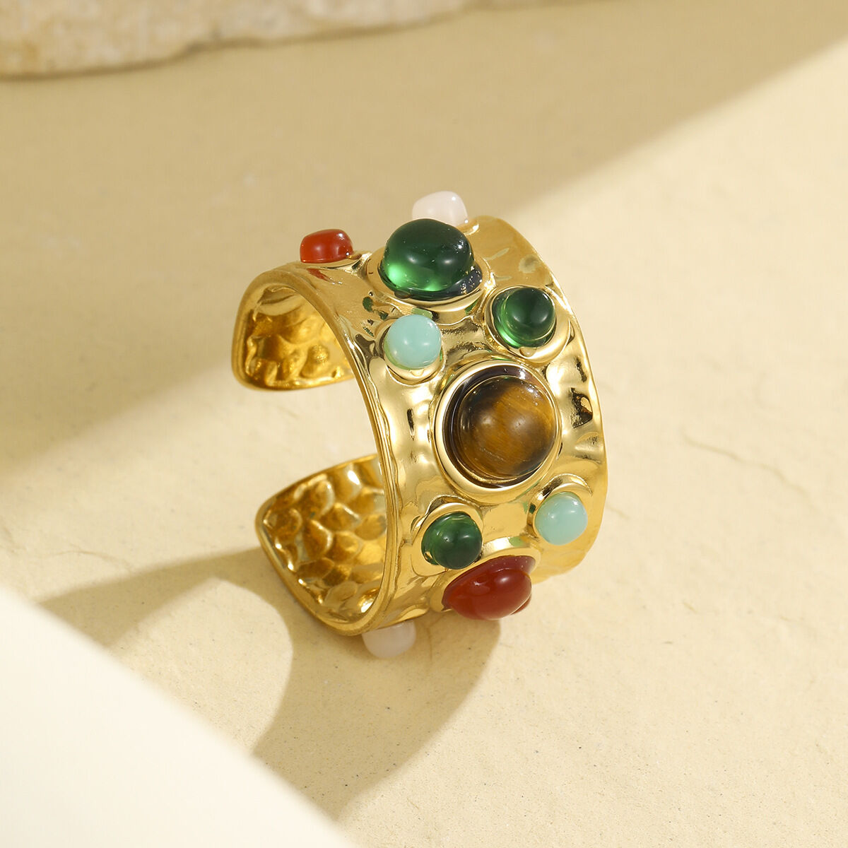 1 Piece Natural Stone Stainless Steel  Gold Color  Gemstone Ring thumbnail 4