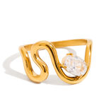 1 Piece Curve Shape Stainless Steel Waterproof Gold Color Women's Gemstone Rings thumbnail 1