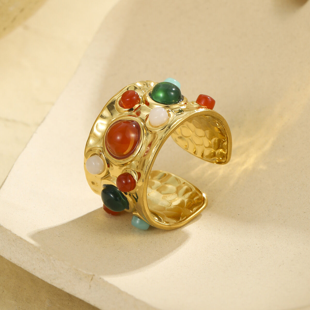 1 Piece Natural Stone Stainless Steel  Gold Color  Gemstone Ring thumbnail 3