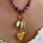 1 Piece Retro Heart Stainless Steel Waterproof Gold Color Beaded Necklace thumbnail 3