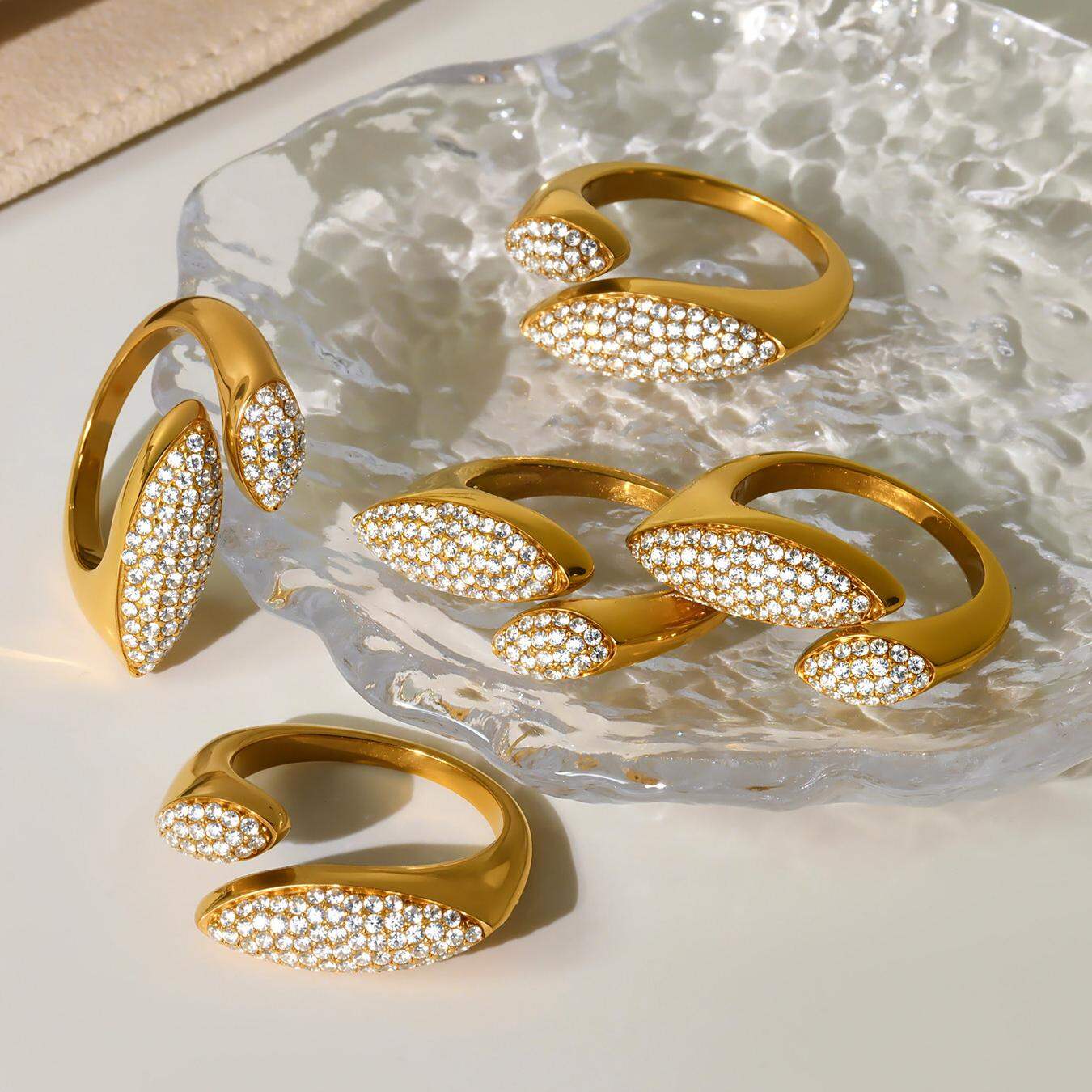 1 Piece Luxurious Shape Stainless Steel Waterproof Gold Color Zircon Women's Gemstone Rings thumbnail 7