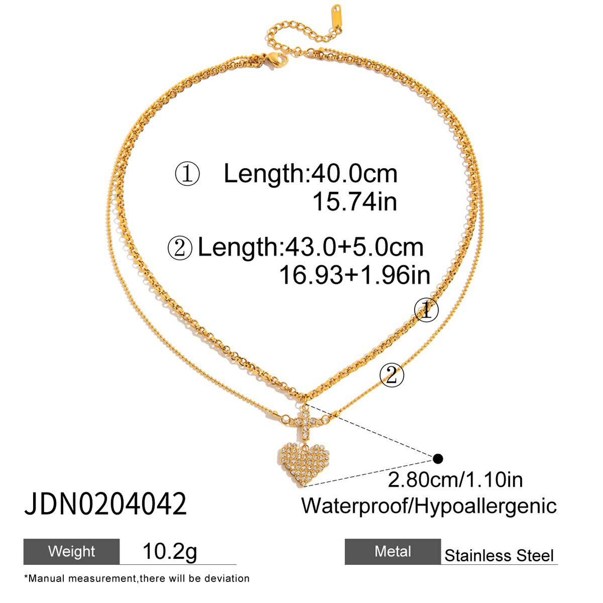 1 Piece Romantic Heart Stainless Steel Waterproof Gold Color Women's Layered Necklaces thumbnail 2